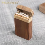 MUXIANG木香手工黑胡桃木質香菸盒-10支裝粗煙-灰布背景