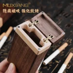 MUXIANG木香手工黑胡桃木質香菸盒頂部展示-隱藏磁吸強化鉸鏈