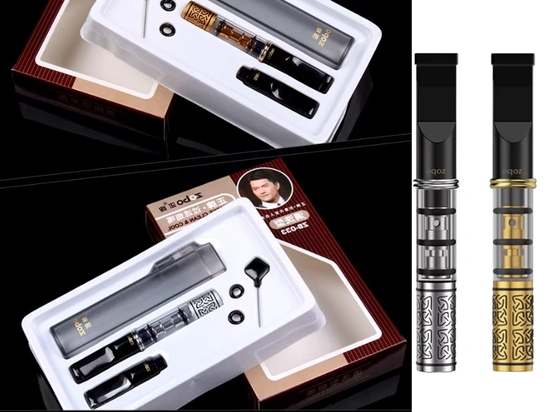 【金色/銀色】ZOBO正牌循環型雙重微孔過濾菸嘴|復古花紋底座|粗中細四用|機械增壓順吸低阻