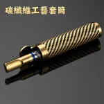 【碳纖維工藝套筒】黑色_金色ZOBO正牌 鏤空全金屬香菸濾嘴一支 附碳纖維收納套(粗中細一體三用・可循環清洗)禮盒裝