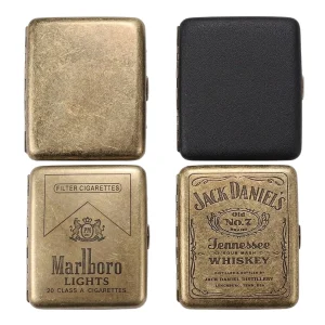 光面磨砂黑萬寶路傑克JackDaniels-復古雕刻隨身菸盒可裝8mm粗煙20支｜防壓防潮金屬香菸收納盒