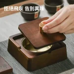 【方形/圓形】天然實木煙灰缸|帶蓋防飛灰防異味|不鏽鋼內膽隔熱阻燃