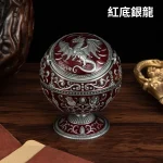 紅底銀龍-歐式復古浮雕飛龍金屬創意造型菸灰缸