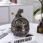 青銅虎-歐式復古動物聚寶盆創意造型煙灰缸-帶蓋防風防摔設計-加厚鋅合金青銅色擺飾
