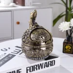 青銅魚-歐式復古動物聚寶盆創意造型煙灰缸-帶蓋防風防摔設計-加厚鋅合金青銅色擺飾