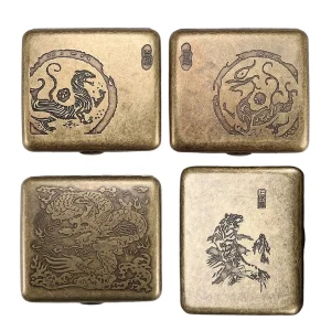 青龍白虎凝花龍韻上山虎-復古雕刻隨身菸盒可裝8mm粗煙20支-防壓防潮金屬香菸收納盒